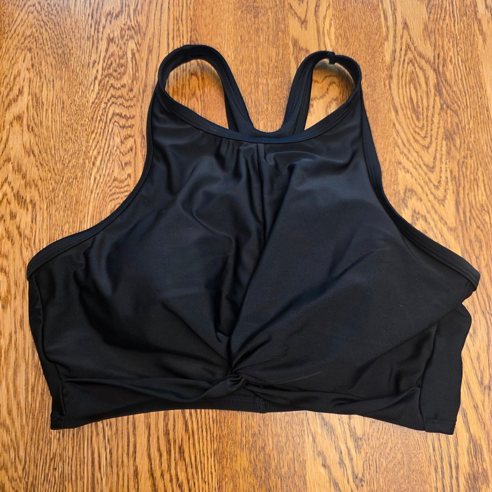 Kona Sol M Womens Black Twist Front Halter High Neck Racerback Bikini Top Bra